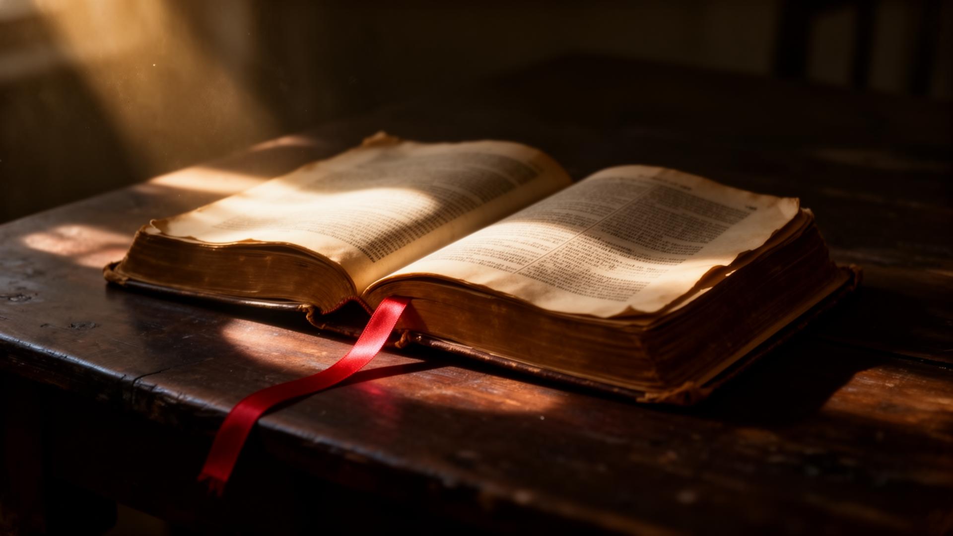 Aufgeschlagenes Buch im warmen Licht